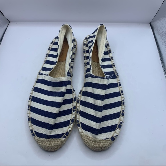 J. Crew Striped Espadrilles Flats Pull On White Blue Size 8 Coastal summer - Picture 9 of 9